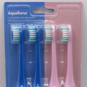 BNIB GENUINE AQUASONIC VIBE DUO PRO 8-PACK REPLACEMENT BRUSH HEADS #750